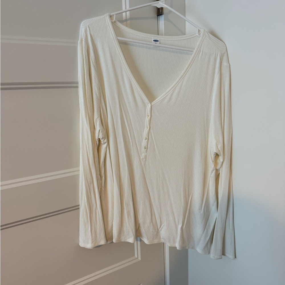 Old Navy Cream Button Down V-Neck Top
